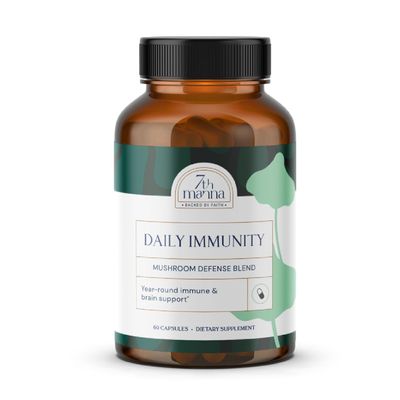 7th Manna Daily Immunity - Lion's Mane Mushroom Complex Supplement Capsules with Cordyceps, Turkey Tail & Reishi - Brain Support, Focus, Energy & Immune Booster Supplement - 60 Capsules