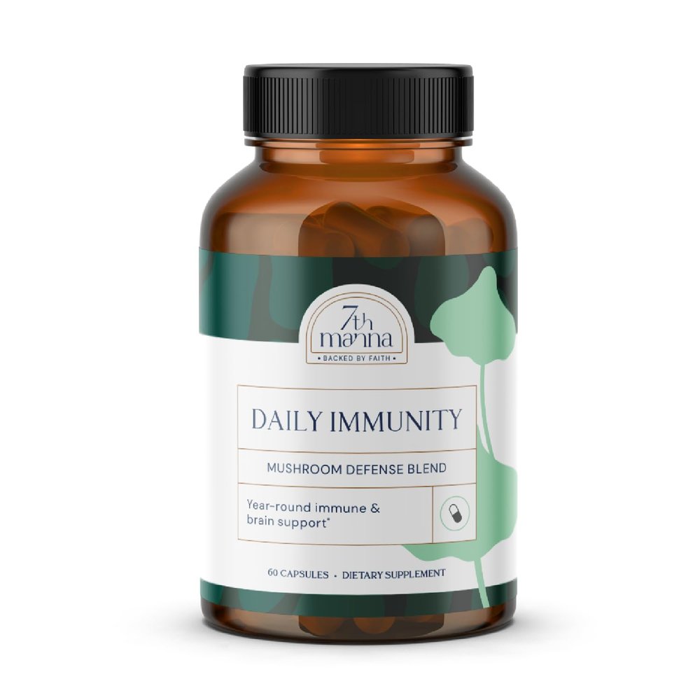 7th Manna Daily Immunity - Lion's Mane Mushroom Complex Supplement Capsules with Cordyceps, Turkey Tail & Reishi - Brain Support, Focus, Energy & Immune Booster Supplement - 60 Capsules