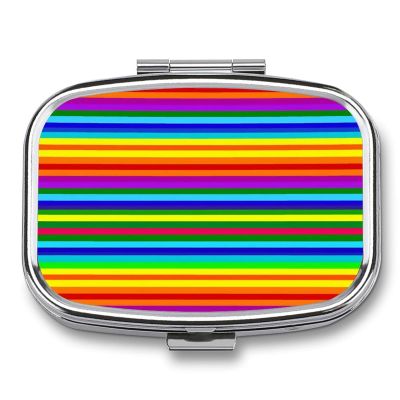 Rainbow Pattern Pill Box for Women Men Pocket Square Pill Case Decorative Box Medicine Vitamin Metal Pill Organizer Portable Pill Holder for Travel Unique Gift