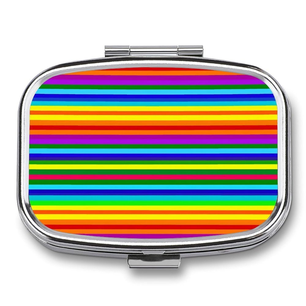 Rainbow Pattern Pill Box for Women Men Pocket Square Pill Case Decorative Box Medicine Vitamin Metal Pill Organizer Portable Pill Holder for Travel Unique Gift