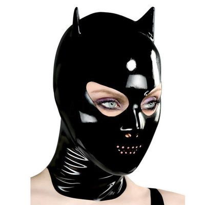 Latex Mask Black Hood Cat's ears Man woman Cellular Mouth Party 0.4mm (S)