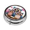 Small Pill Box 3 Compartment Cute Owls Pill Box for Pocket or Purse Decorative Metal Pill Organizer Portable Travel Pillbox Round Medicine Vitamin Holder Unique Gift view 3