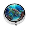 Small Pill Box 3 Compartment Sea Turtles Diamond Painting Pill Box for Pocket or Purse Decorative Metal Pill Organizer Portable Travel Pillbox Round Medicine Vitamin Holder Unique Gift view 2