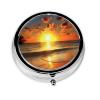 Small Pill Box 3 Compartment Beach Sunrise Pill Box for Pocket or Purse Decorative Metal Pill Organizer Portable Travel Pillbox Round Medicine Vitamin Holder Unique Gift view 2