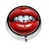 Small Pill Box 3 Compartment Red Lips with Diamond Pill Box for Pocket or Purse Decorative Metal Pill Organizer Portable Travel Pillbox Round Medicine Vitamin Holder Unique Gift view 2