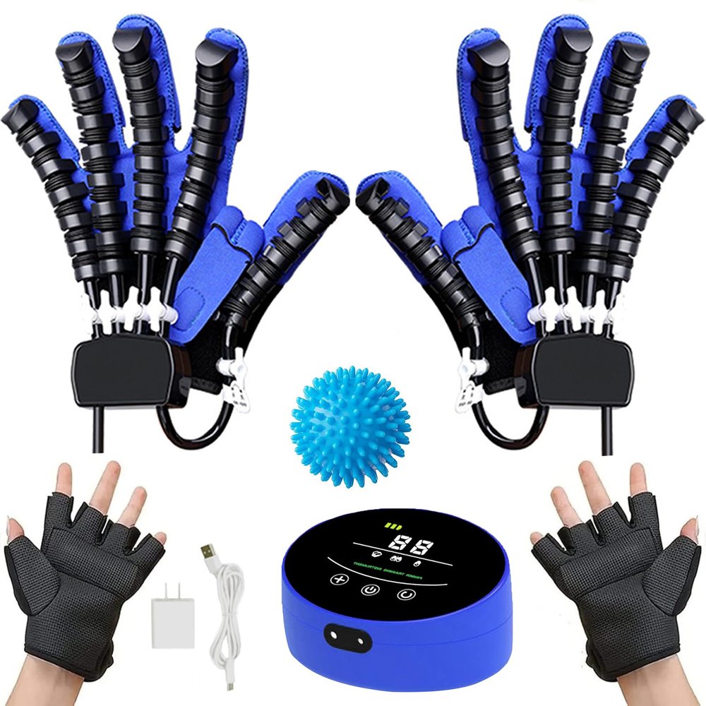 GAOXIAO Hand Rehabilitation Robot Gloves, Hand Exerciser Equipment Aids Robotic Glove for Patient with Cerebral Palsy Hemiplegia Stroke Arthritis Finger Rehabilitation Trainer Orthosis B Left XL