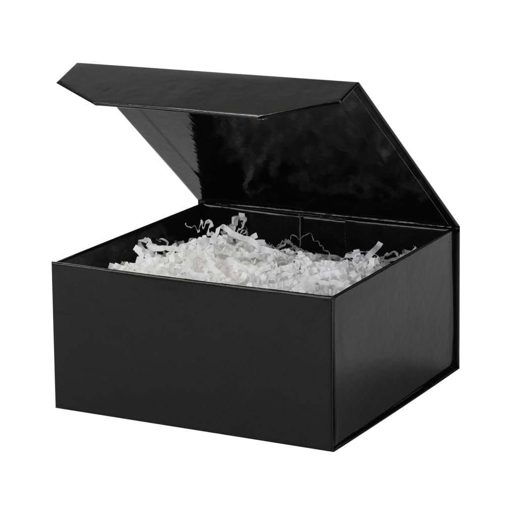 1 Pcs Small Black Gift Box 8x8x4 Inch Magnetic Gift Box Small Magnetic Box with Crinkle Paper Black Small Gift Box with Shredded Paper Luxury Gift Boxes with Lids for Presents