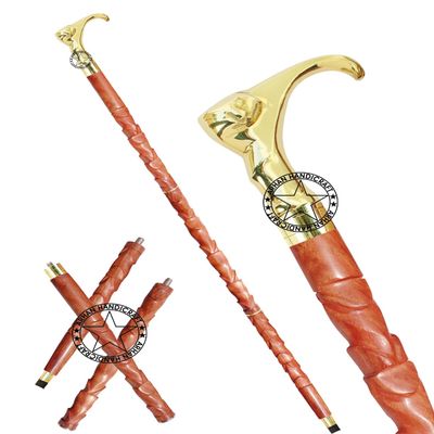 Brass Vintage Walking Cane Wooden Walking Stick Brass Handle Gift for Men & Women (IHOG)