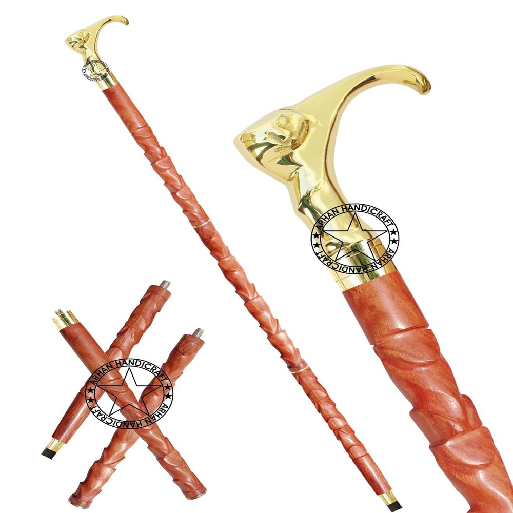Brass Vintage Walking Cane Wooden Walking Stick Brass Handle Gift for Men & Women (IHOG)