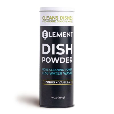 ELEMENT Dish Powder | Pre-Filled Refillable Shaker with Grease-Fighting Dish Soap | Liquidless, Plastic-Free | No Harsh Chemicals (16 OZ in Refillable Shaker, Citrus + Vanilla)