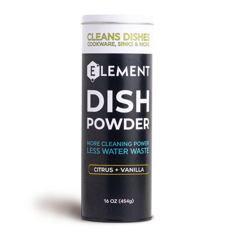 ELEMENT Dish Powder | Pre-Filled Refillable Shaker with Grease-Fighting Dish Soap | Liquidless, Plastic-Free | No Harsh Chemicals (16 OZ in Refillable Shaker, Citrus + Vanilla)