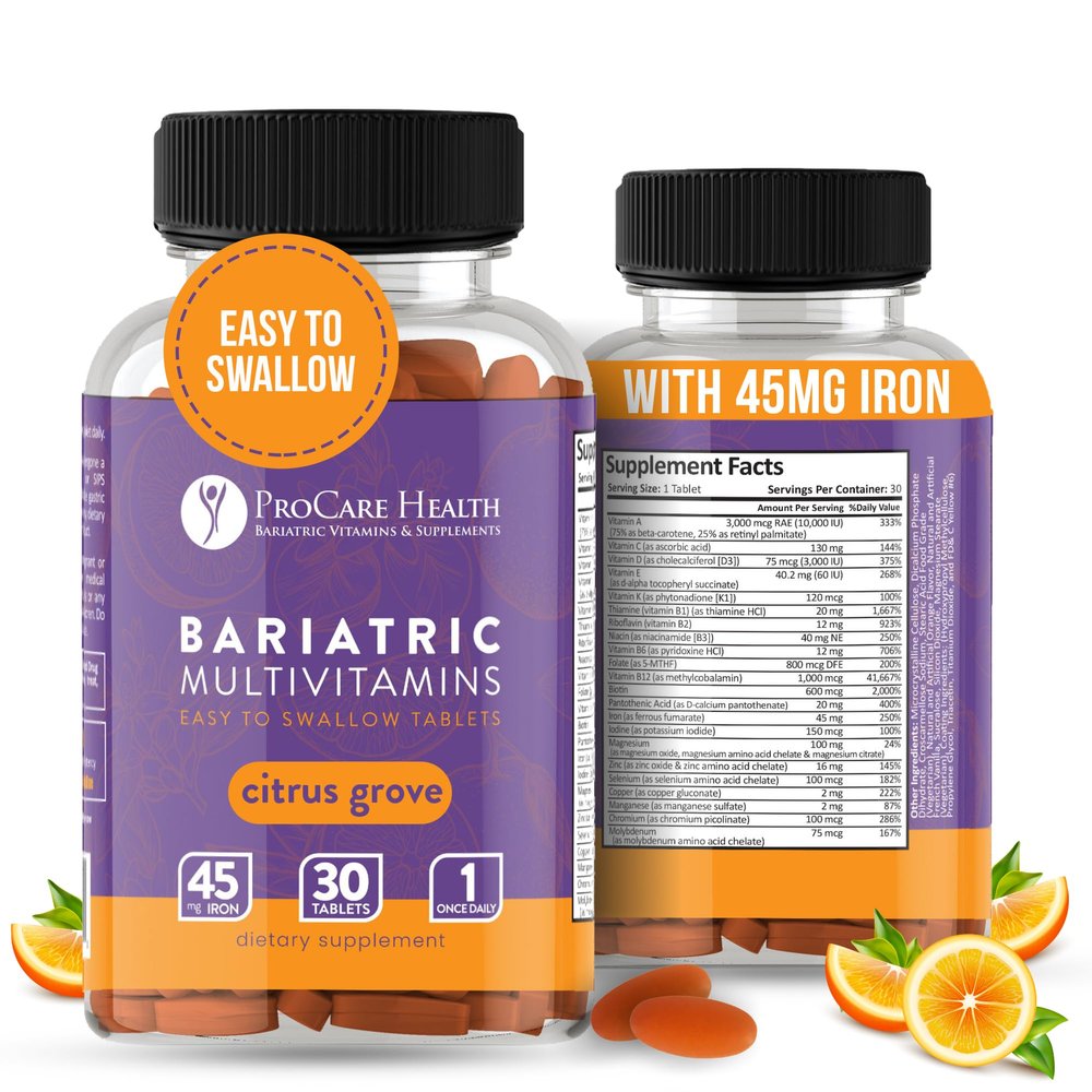 Procare Health Bariatric Multivitamin with Iron 45mg Easy to Swallow 30 Tablets - Post Op Bariatric Vitamins for Gastric Bypass Pills*, Sustains Recovery & Energy for Sleeve Patients* (1 Month Supply)