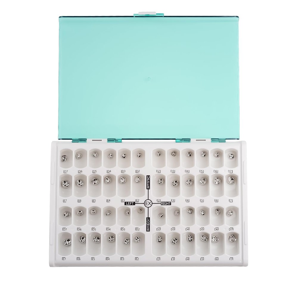 48 Pcs Dental Primary Molar Crown Teeth Preformed Stainless Steel Temporary Crowns Kit Adult Kids Pediatric Dentistry Supply