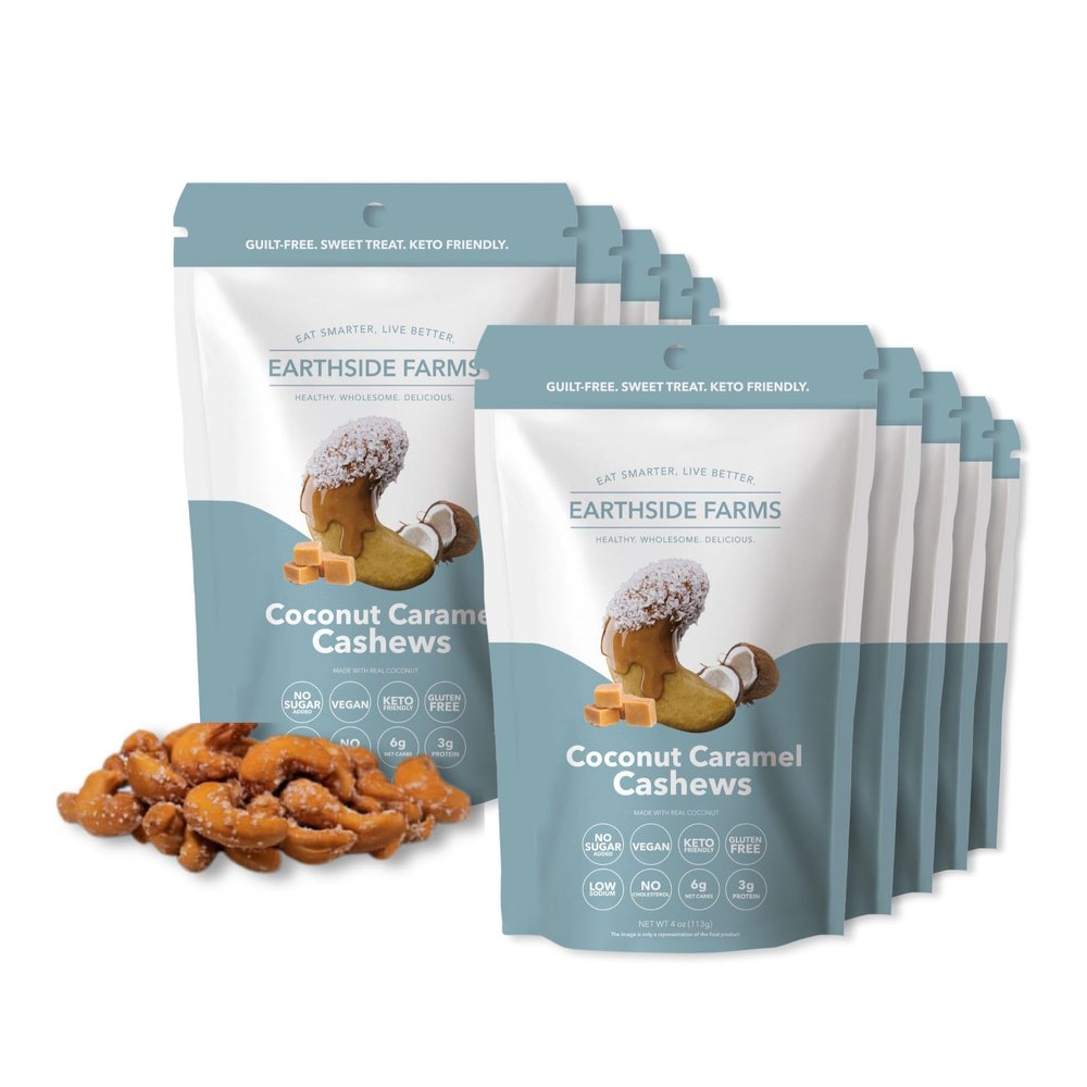 Earthside Farms Coconut Caramel Cashews Snack Packs, No Sugar Added Keto Friendly Nuts, Vegan Gluten Free Non GMO Low Carb Snack, Plant Protein Treat, 4oz Resealable Bags, 10 Count