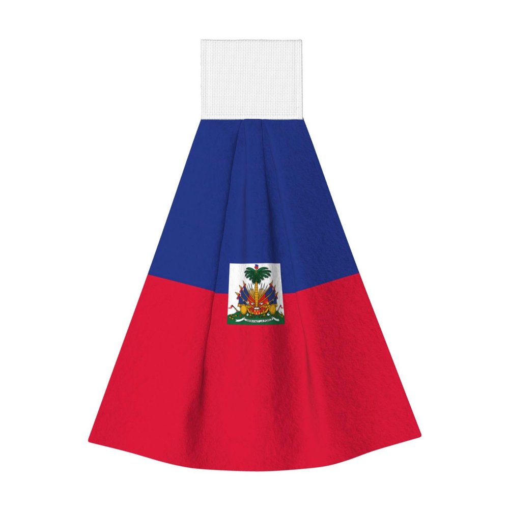 Haitian flag Hangable portable towel, velvet super absorbent kitchen towel, children's adult bathroom kitchen hanging towel