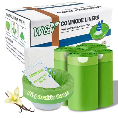 Bedside Commode Liners with Absorbent Pads,100 Bags+100Pads-Vanilla Scented