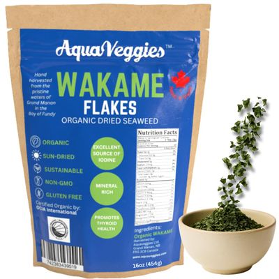 Aqua Veggies Organic Wakame Flakes 16oz Bulk Dried Seaweed for Miso Soup, Ramen & Seaweed Salad, Atlantic Wild Harvested Sea Vegetables,
