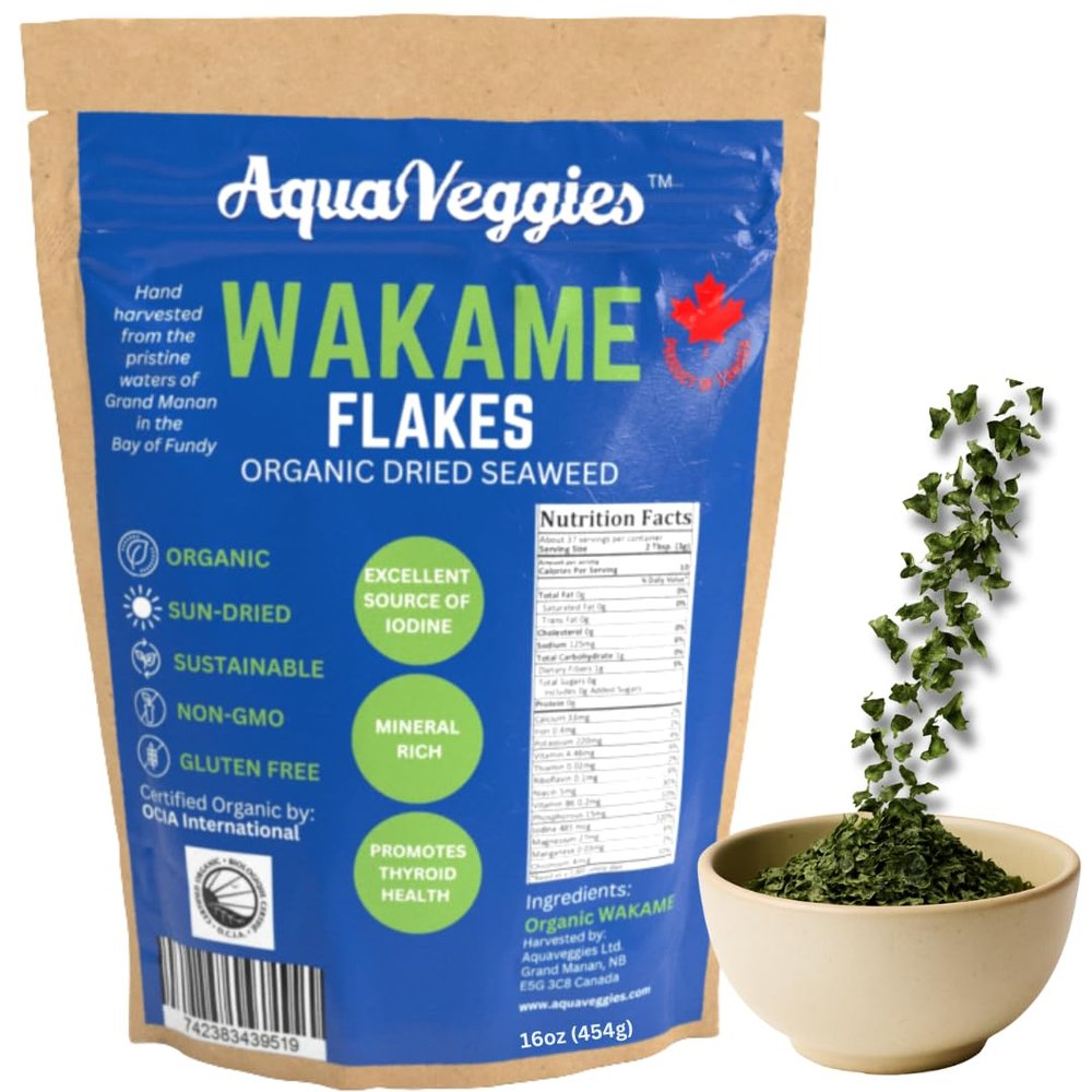 Aqua Veggies Organic Wakame Flakes 16oz Bulk Dried Seaweed for Miso Soup, Ramen & Seaweed Salad, Atlantic Wild Harvested Sea Vegetables,