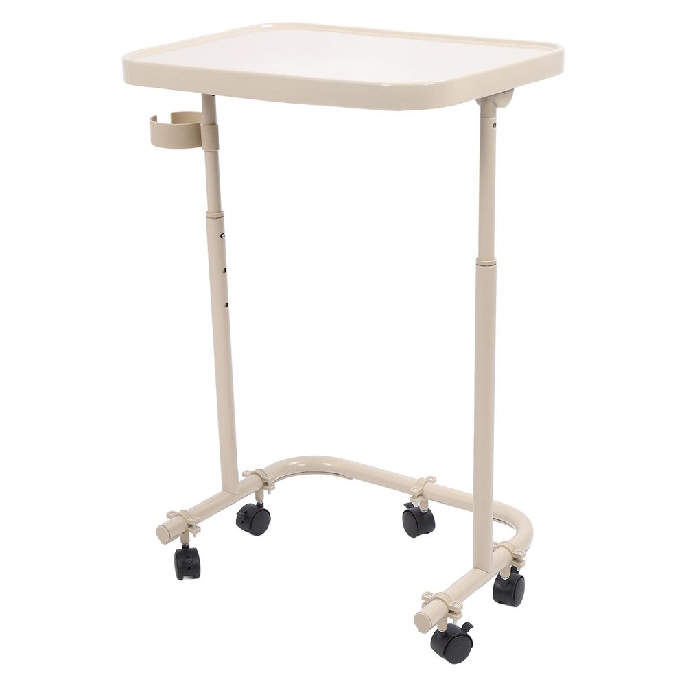 Brrnoo Folding Tiltable Overbed Table, 3 Level Height Adjustment Magnetic Mobile Tabletop Bedside Table for Bedroom Dormitory RV Living Room Beige