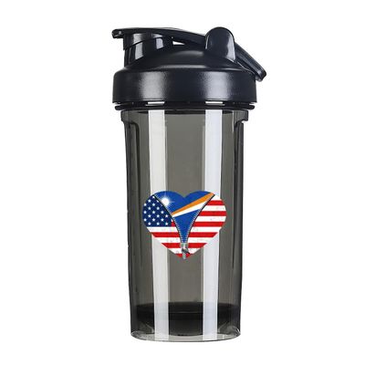 Heart America Flag and Marshall Islands Flag 18 Ounce Shaker Cup,Fashion Theme Pattern Shaker Bottle Leak-proof Workout Shake Bottles 500ML/18 oz Perfect for Pre Workout