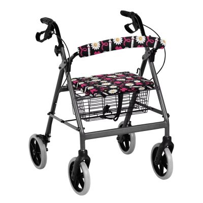 ZOUTAIRONG Daisy Floral Rollator Walker Seat and Backrest Covers Non-Slip Pink Ribbons Rollator Walker Seat Cushion Cover Reusable Walker Seat Covers for Seniors