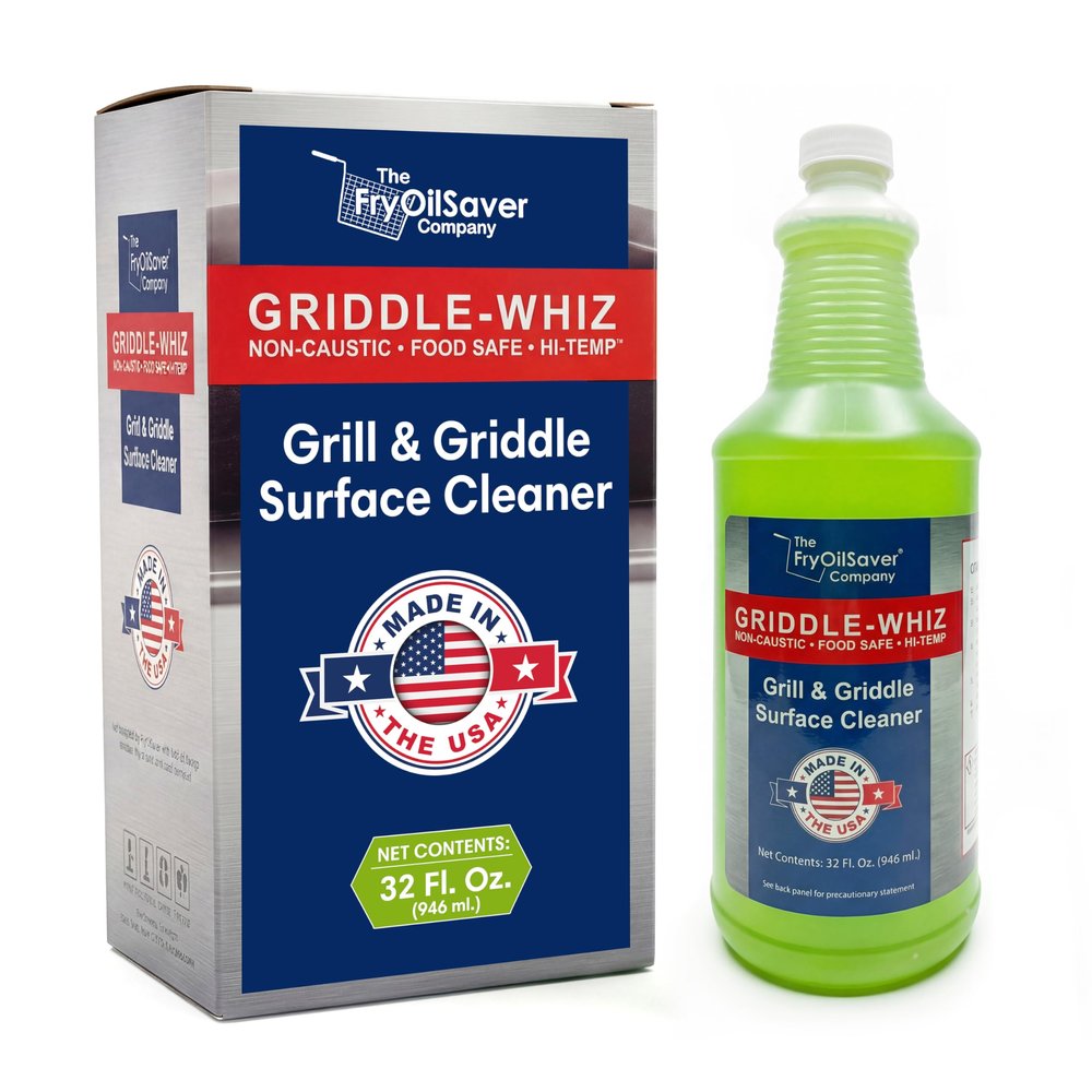 Griddle-Whiz Grill & Griddle Cleaner | Removes Grease, Food Residue, Burnt On Organics | Non-Toxic High Heat Flat Top Grill Cleaner & Food Contact Surface | Non-Caustic Formula by FryOilSaver (32oz)