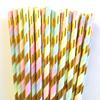 100 pcs Metallic Gold Foil Stripe Rainbow Paper Straws, Colorful Blue Yellow Pink Ombre Pride Party Drinking Straws, Kids Gender Reveal Baby Shower Birthday Cake Pop Sticks (Rainbow/Gold Foil Stripe) view 1