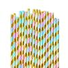 100 pcs Metallic Gold Foil Stripe Rainbow Paper Straws, Colorful Blue Yellow Pink Ombre Pride Party Drinking Straws, Kids Gender Reveal Baby Shower Birthday Cake Pop Sticks (Rainbow/Gold Foil Stripe) view 2