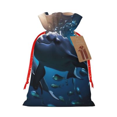 Pyjwyfmy Sea Animals Stingrays Print Christmas Gift Bags,Santa Wrapping Bag,Christmas Canvas Gift Bags With Drawstrings,Present Bag