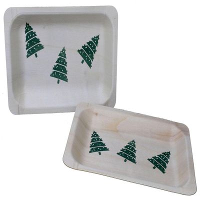 Perfect Stix 7 inch wooden Christmas Tree Design. Pack of 30 wooden disposable plates. Christmas tree design in green.