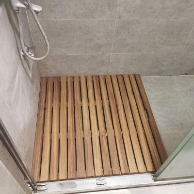 Large Teak Wood Shower Mat - Waterproof Bath Mat for Bathroom Floor - Slated Platform Square Rectangle - Inside/Outside Shower Accessory