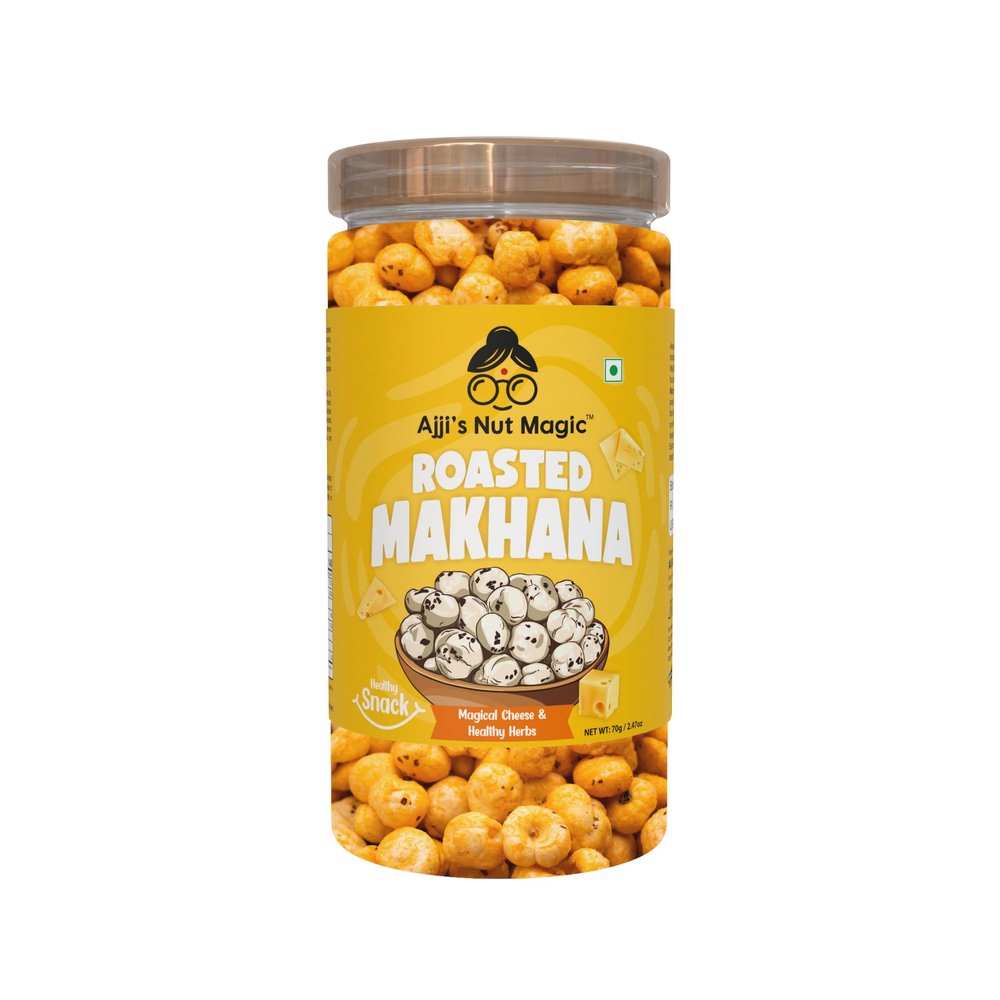 Ajji's Nut Magic Roasted Makhana Magical Cheese & Healthy Herbs | Flavored Healthy & Crunchy Snacks | Puffed Kernels Fresh Fox Nuts, Ready to Eat | Roasted Flavored Makhana Mix lotus seeds | Savory Snack, Crunchy & Flavorful (Pack of 1)