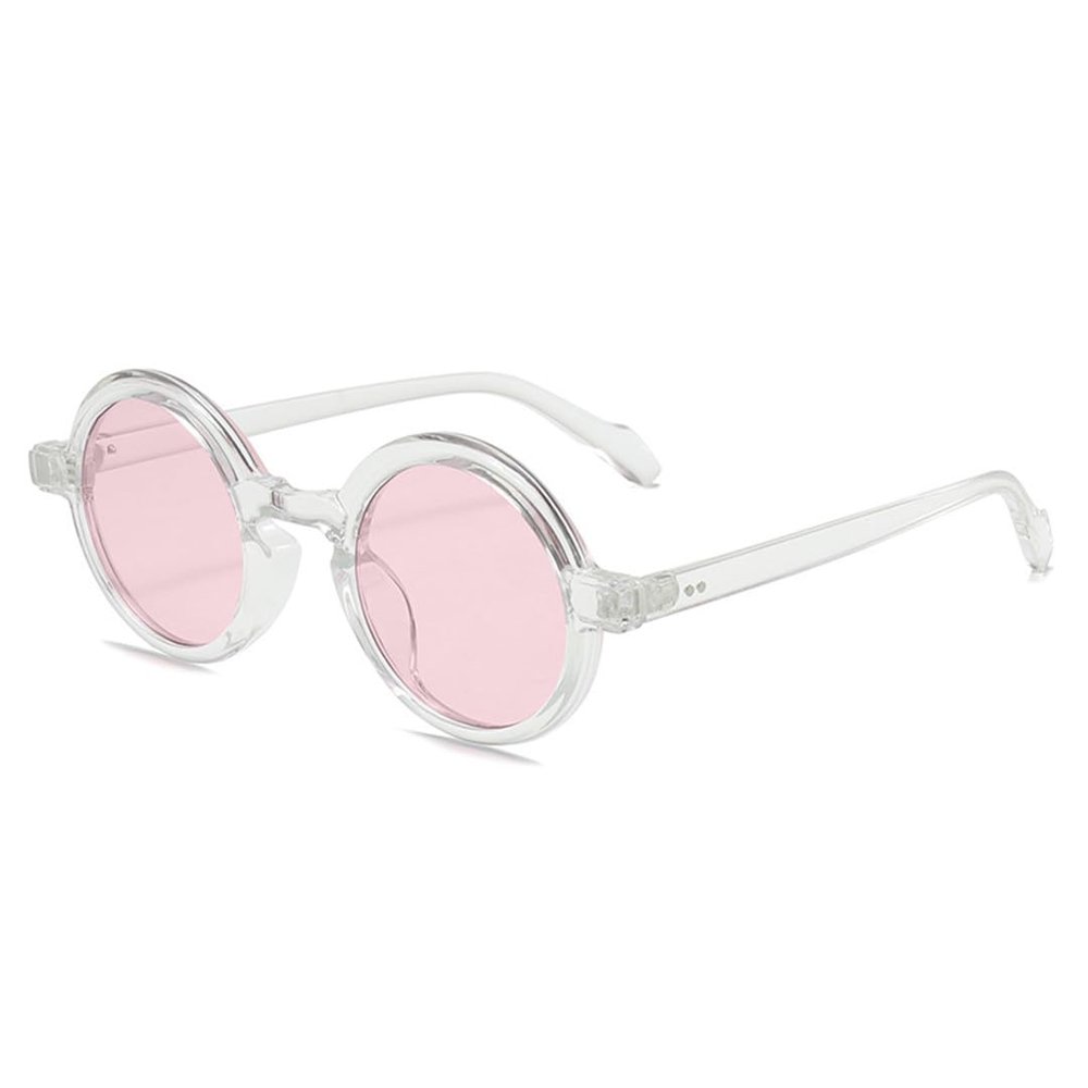 SightPerk Retro Round Ultraviolet-Proof Outdoor use Tinted Reading Glasses for Men and Women (Transparent & Pink, 1.5, x)