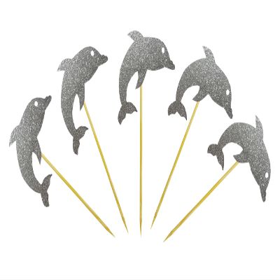 60 Pcs Dolphin Cupcake Toppers, Glittery Dolphin Cupcake Toppers, Fruit Picks, Sea Theme Twinkle Party Cupcake Topper For Birthday Party Wedding Baby Shower Decoration (Silver)