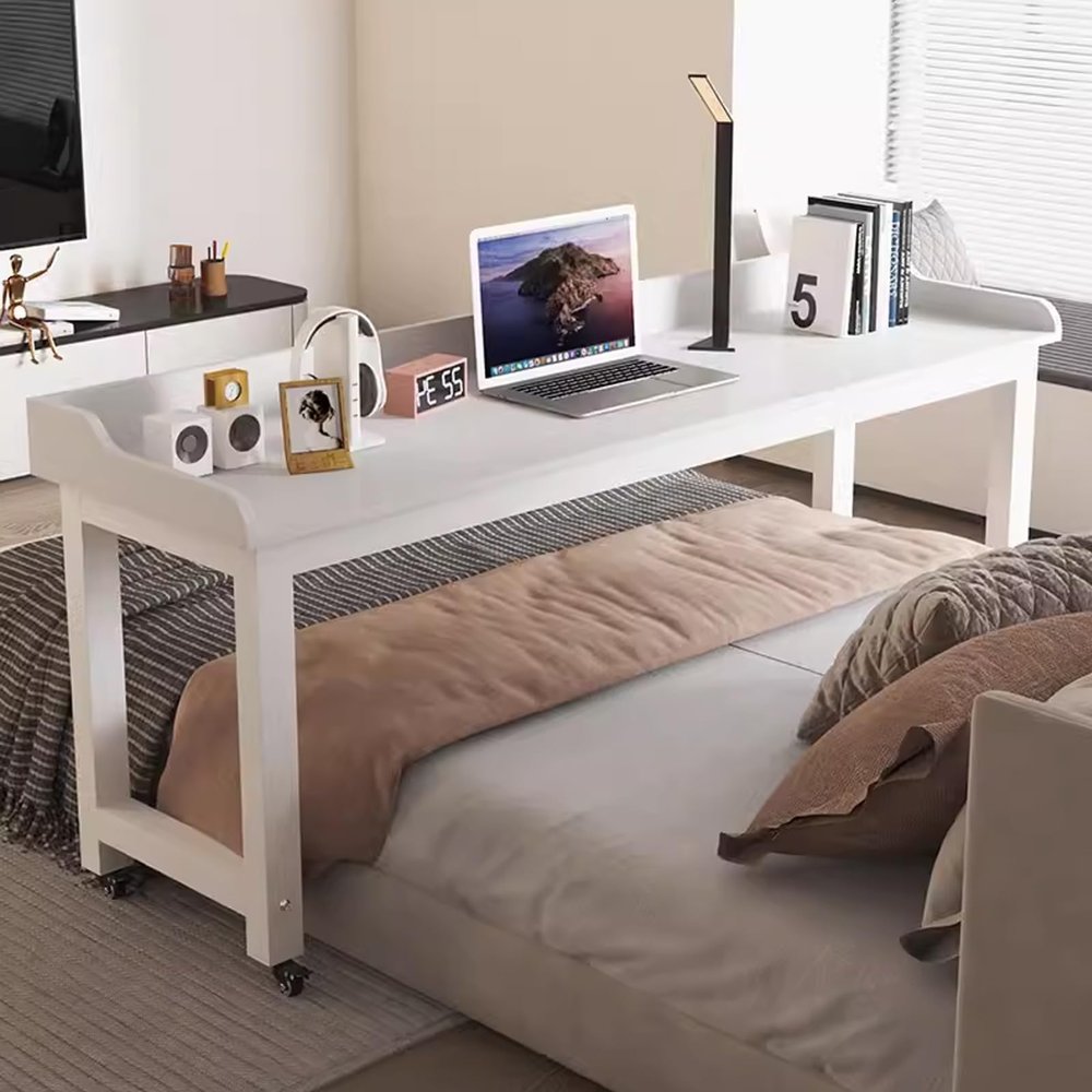 Rolling Overbed Table with Wheels for King Size Bed - Multi-Functional Desk for Dining, Working, and Relaxing - Portable Laptop Cart and Bar Table