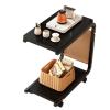 Over Bed Table with Wheels Movable Sofa Side Table with Storage Pockets Space-Saving C-Shaped Side Table with Solid Wood Tabletop for Living Room, Bedroom(Black) view 1