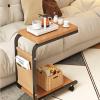 Over Bed Table with Wheels Movable Sofa Side Table with Storage Pockets Space-Saving C-Shaped Side Table with Solid Wood Tabletop for Living Room, Bedroom(Black) view 2