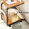 Over Bed Table with Wheels Movable Sofa Side Table with Storage Pockets Space-Saving C-Shaped Side Table with Solid Wood Tabletop for Living Room, Bedroom(Black) view 3