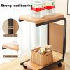 Over Bed Table with Wheels Movable Sofa Side Table with Storage Pockets Space-Saving C-Shaped Side Table with Solid Wood Tabletop for Living Room, Bedroom(Black) view 4