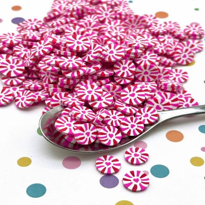 10mm Pink and Red Peppermint Polymer Clay Candy, Valentine Heart Sprinkles for Nail Art Decoden Funfetti Jimmies - Non Edible (15 gram Bag)
