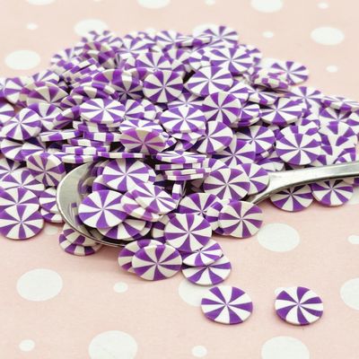10mm Purple Peppermint Polymer Clay Sprinkles, Larger Fake Mint Candy Slices, Dessert Nail Art, Miniature Faux Candy - Non Edible (30 gram Bag)
