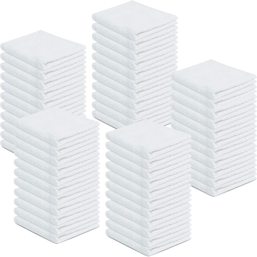 100% Cotton Terry Towels (12x12 Inches), High-Absorbent White Cleaning Cloths for Auto Detailing, Painters, and Multi-Purpose Use (100 Pack)
