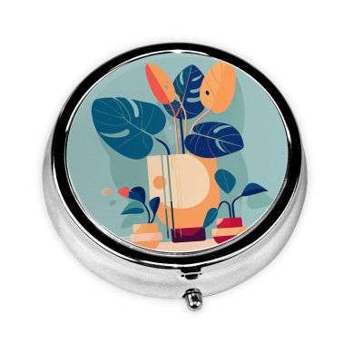 Round Mini Pill Box 3 Compartment Small Pill Box Blue Orange Turtleback Bamboo Colorful Printed Travel Pill Box Portable