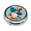 Round Mini Pill Box 3 Compartment Small Pill Box Blue Orange Turtleback Bamboo Colorful Printed Travel Pill Box Portable view 2