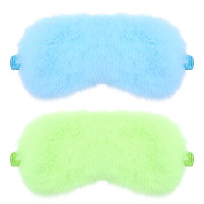 2 Pcs Plush Leopard Eye Mask Soft Sleeping Blindfold Eye Cover Comfortable Furry Faux Fur Sleeping Mask Satin Nap Night Eyeshade Cover for Women Men Gift (Green, Blue)