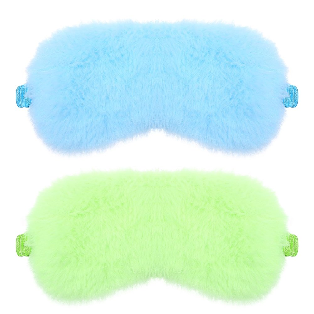 2 Pcs Plush Leopard Eye Mask Soft Sleeping Blindfold Eye Cover Comfortable Furry Faux Fur Sleeping Mask Satin Nap Night Eyeshade Cover for Women Men Gift (Green, Blue)