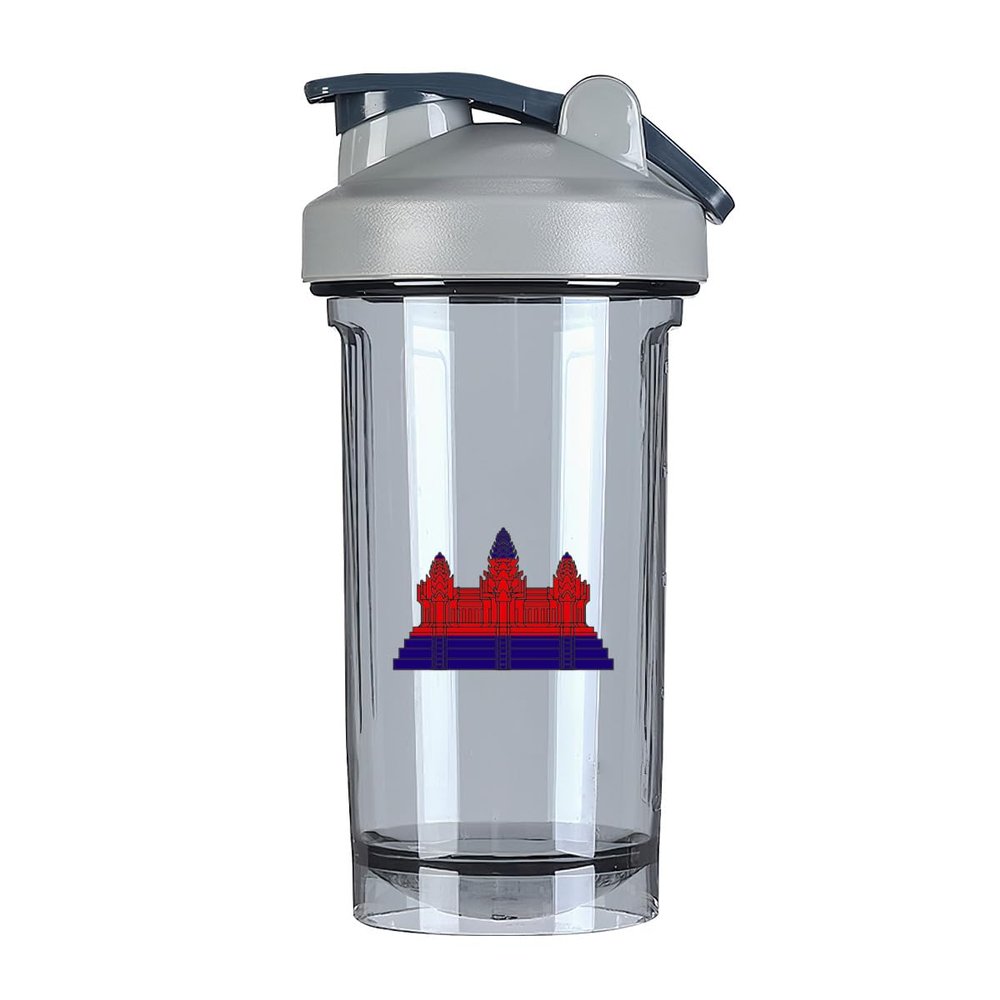 Cambodian Flags 18 Ounce Shaker Cup,Fashion Theme Pattern Shaker Bottle Leak-proof Workout Shake Bottles 500ML/18 oz Perfect for Pre Workout Gray 0