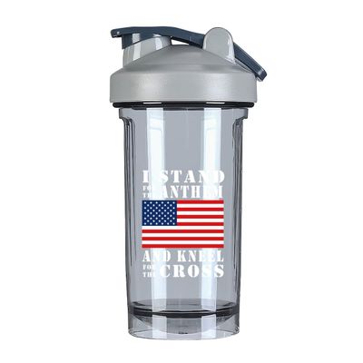 I Stand for The Flag I Kneel for The Cross 4 18 Ounce Shaker Cup,Fashion Theme Pattern Shaker Bottle Leak-proof Workout Shake Bottles 500ML/18 oz Perfect for Pre Workout Gray 0