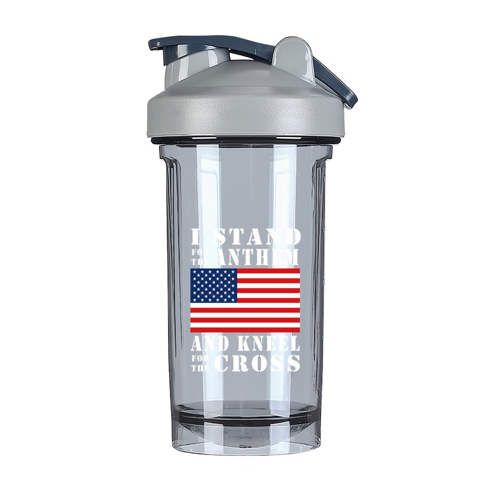 I Stand for The Flag I Kneel for The Cross 4 18 Ounce Shaker Cup,Fashion Theme Pattern Shaker Bottle Leak-proof Workout Shake Bottles 500ML/18 oz Perfect for Pre Workout Gray 0