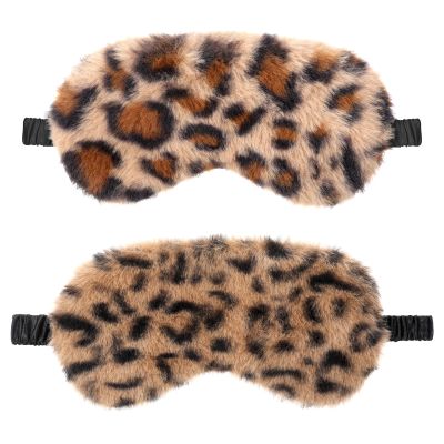 2 Pcs Plush Leopard Eye Mask Soft Sleeping Blindfold Eye Cover Comfortable Furry Faux Fur Sleeping Mask Satin Nap Night Eyeshade Cover for Women Men Gift (Brown, Coffee)